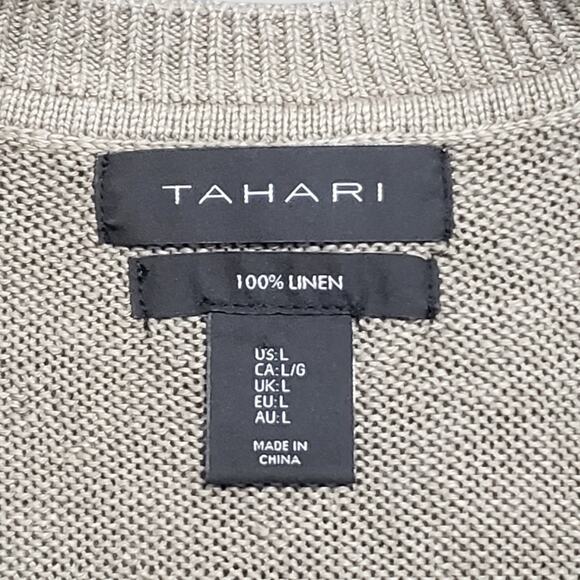 Tahari 100% Linen Drop Shoulder Boxy Sweater Bronze Brown Sz Lg Neutral Minimal - Picture 6 of 11